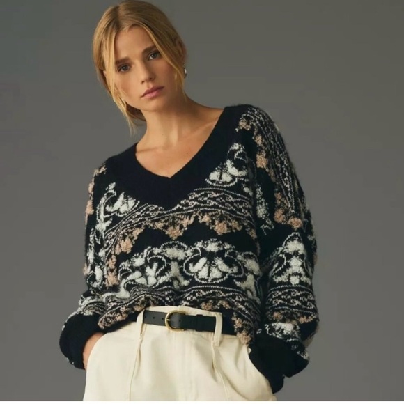 Anthropologie Cropped Fair Isle distressed textured sweater - Picture 4 of 11